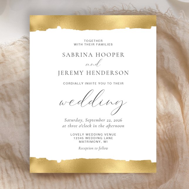 Faire-part de mariage blanc à bord doré déchiré Bu (Créateur téléchargé)