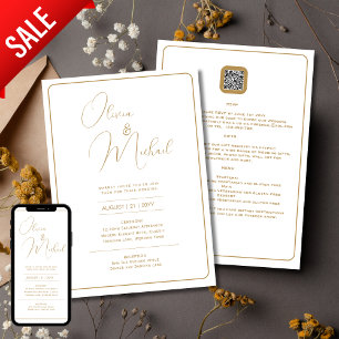 Faire-part de mariage blanc avec texte or