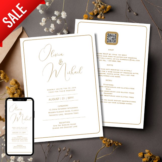Faire-part de mariage blanc avec texte or (Créateur téléchargé)