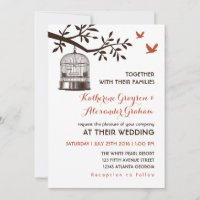 Faire-part de mariage blanc Cage à oiseaux rustiqu