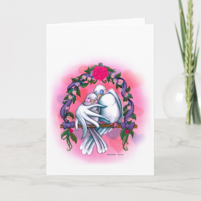 Faire-part de mariage blanc de colombes (Devant)