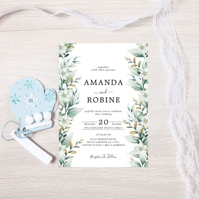 Faire-part de mariage blanc d'eucalyptus (Créateur téléchargé)