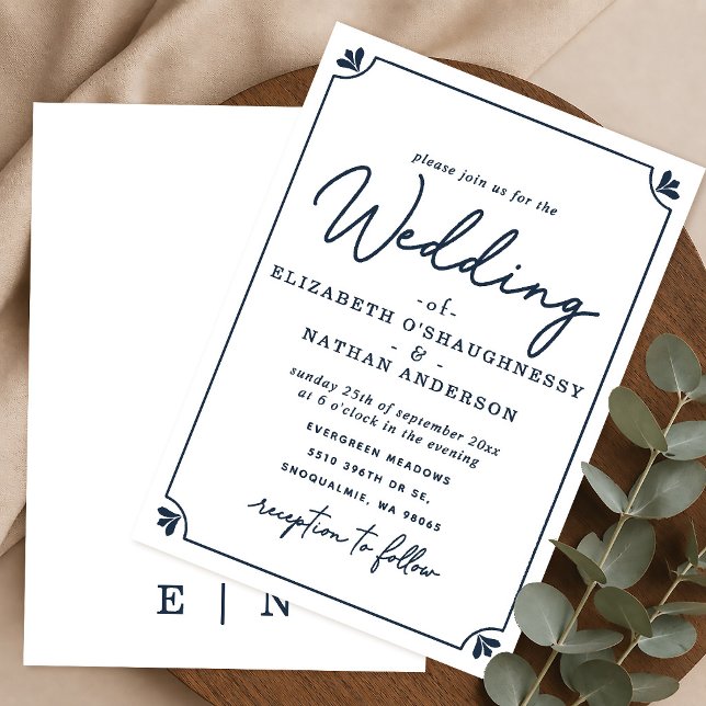Faire-part de mariage blanc et bleu à l'écriture é (Créateur téléchargé)