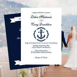 Faire-part de mariage blanc et marine Ancre nautiq