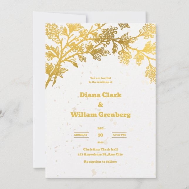 Faire-part de mariage blanc Golden Modern (Devant)