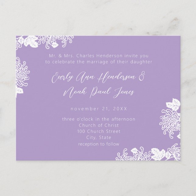 Faire-part de mariage blanc Lilac Vintage (Devant)