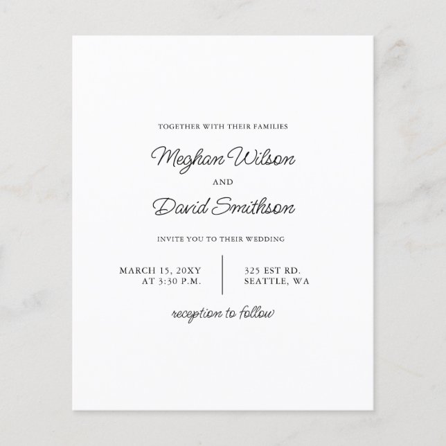 Faire-Part de Mariage Blanc Moderne Simple Pas Che (Devant)