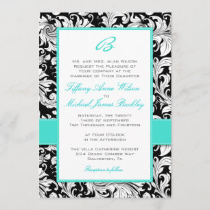 Faire-part de mariage blanc noir de turquoise de