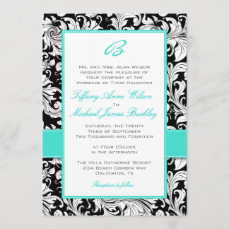 Faire-part de mariage blanc noir de turquoise de