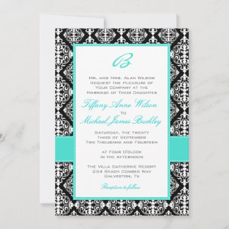 Faire-part de mariage blanc noir de turquoise de