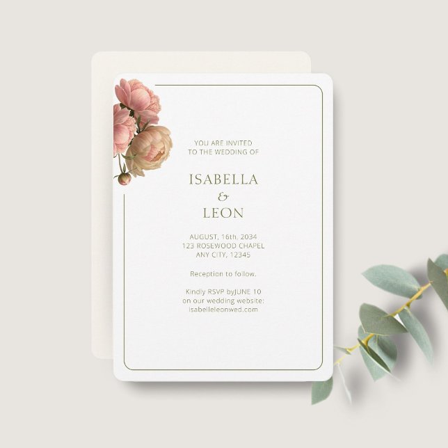 Faire-part de mariage Blanc & Olive | Rose Blush (Créateur téléchargé)