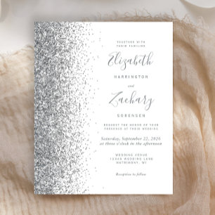 Faire-part de mariage blanc paillettes argentées B