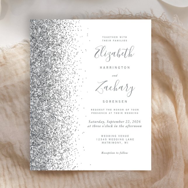 Faire-part de mariage blanc paillettes argentées B (Créateur téléchargé)