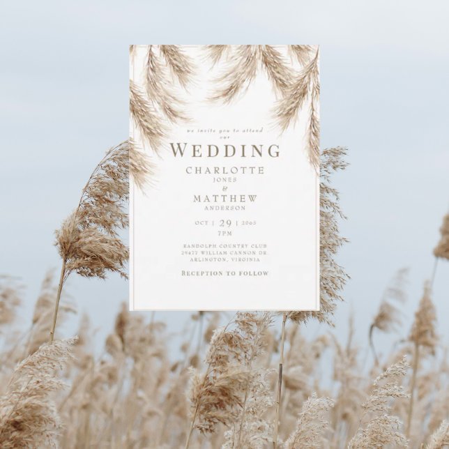 Faire-part de mariage blanc Pampas moderne (Créateur téléchargé)