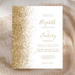 Faire-part de mariage blanc Parties scintillant or<br><div class="desc">Le bord gauche de cette élégante faire-part de mariage moderne est orné d'une bordure de parties scintillant en faux or. Le texte personnalisable combine écriture manuscrite dorée,  cuivre et polices italiques sur un arrière - plan blanc. L'envers est assorti à une parties scintillant blanche et dorée.</div>