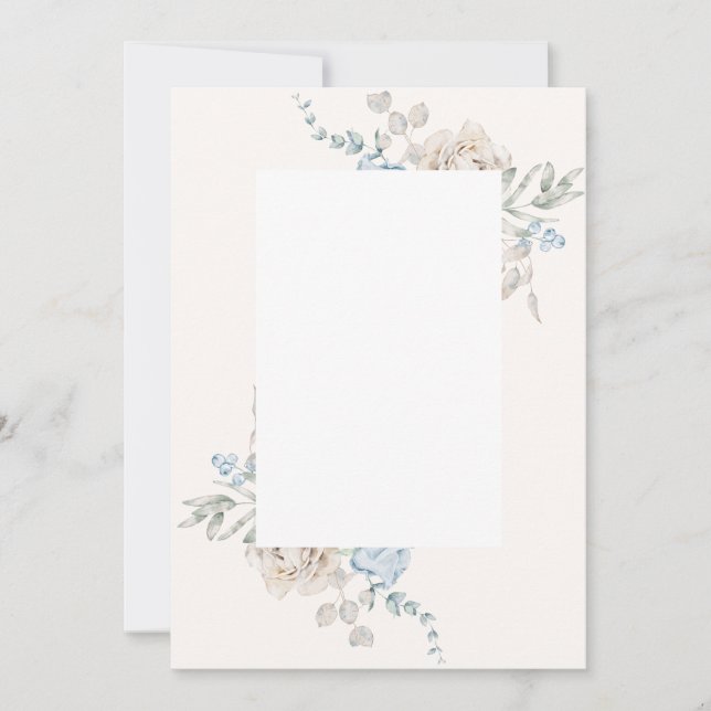 Faire-part de mariage blanc - roses bleu rose (Devant)
