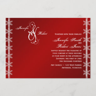 Faire-part de mariage blanc rouge d'hiver de
