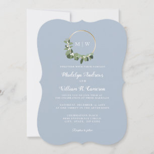 Faire-part de mariage bleu à monogramme élégant en