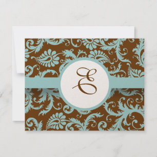 Faire-part de mariage bleu aqua damassé sur fond m