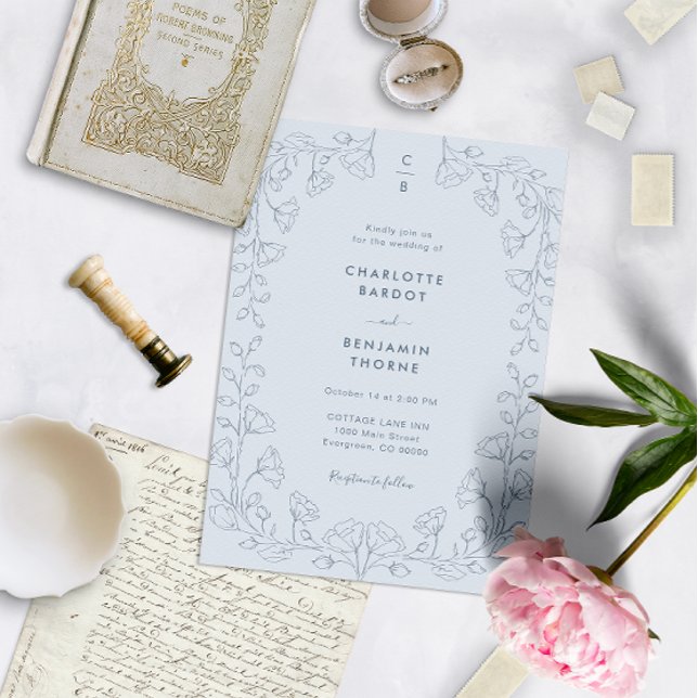 Faire-part de mariage bleu avec monogramme (Créateur téléchargé)