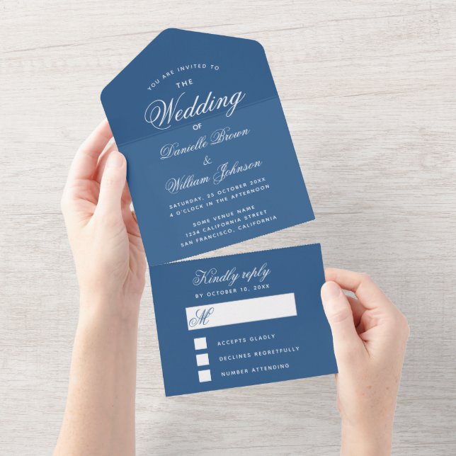 Faire-part de mariage bleu classique et RSVP détac (Déchirure)