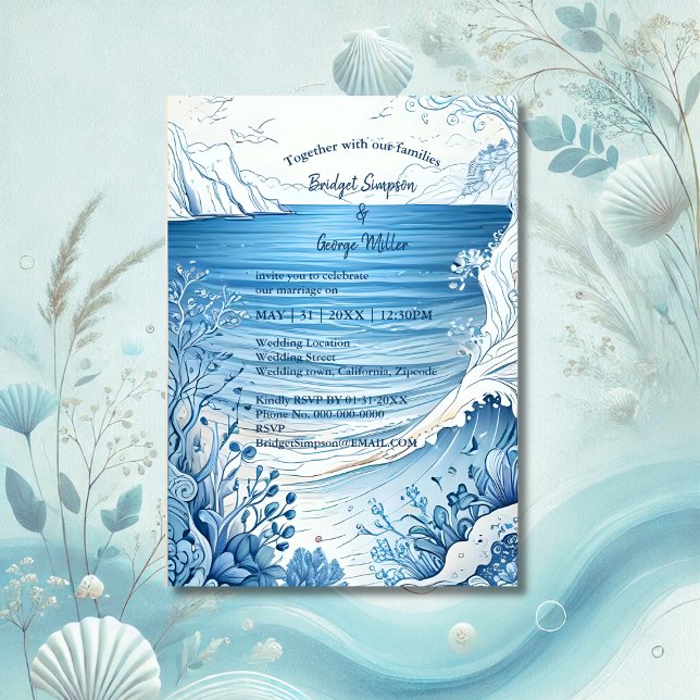 faire-part de mariage bleu côtier (Créateur téléchargé)