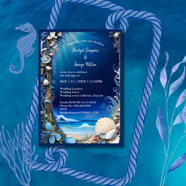 faire-part de mariage bleu côtier (Créateur téléchargé)