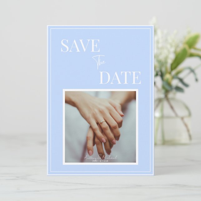 Faire-part de mariage Bleu Côtiers – Élégant (Debout devant)