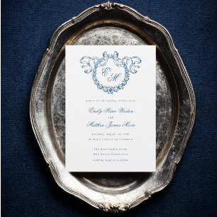 Faire-Part de Mariage Bleu Couronne Monogramme Fra