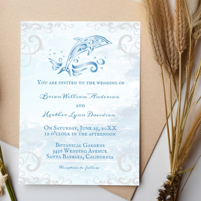 Faire-part de mariage bleu dauphin (Blue Dolphin Wedding Invitation)