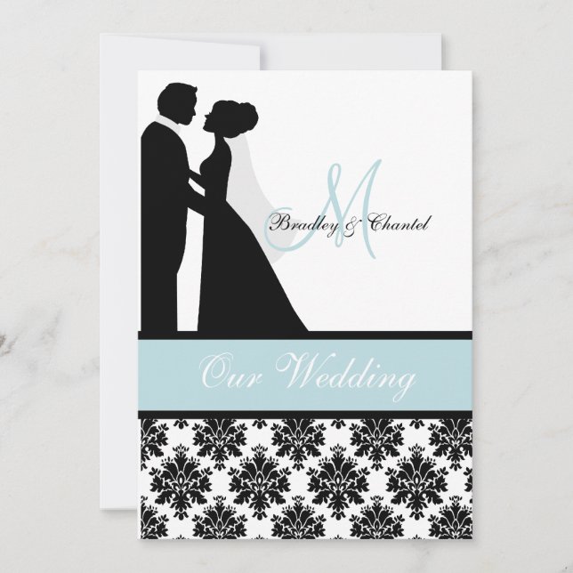 Faire-part de mariage bleu de couples de mariage (Devant)