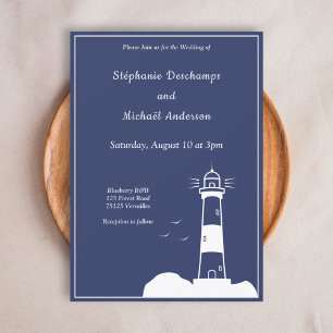 Faire-part de mariage bleu de la marine phare