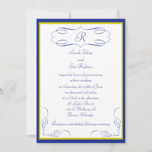Faire-part de mariage bleu de monogramme d'or