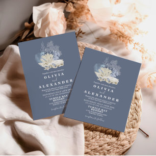 Faire-part de mariage bleu de plage de coquillages