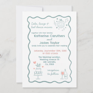 Faire-part de mariage bleu de style gribouillis fa