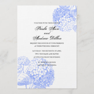 Faire-part de mariage bleu d'hortensia