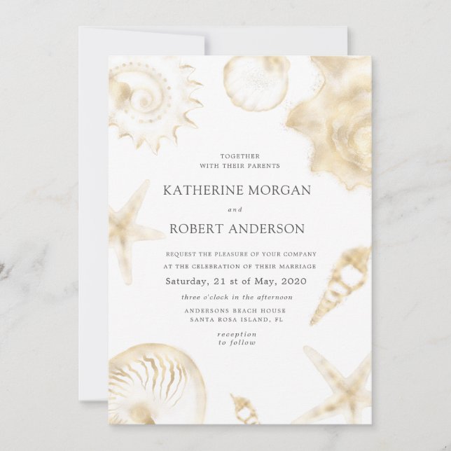 Faire-part de mariage bleu doré de mariage sur la  (Devant)