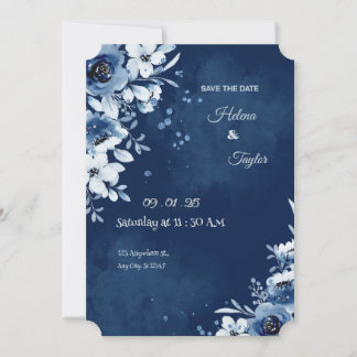 Faire-part de mariage bleu élégant "Save the Date"