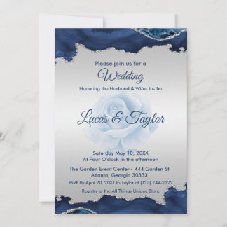 Faire-part de mariage bleu et argent