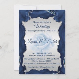 Faire-part de mariage bleu et argent