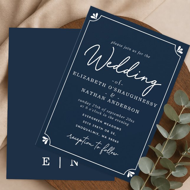 Faire-part de mariage bleu et blanc à l'écriture é (Créateur téléchargé)