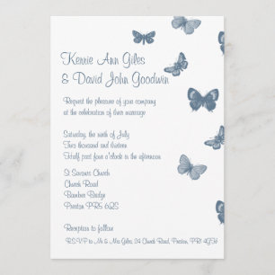 Faire-part de mariage bleu et blanc de papillon