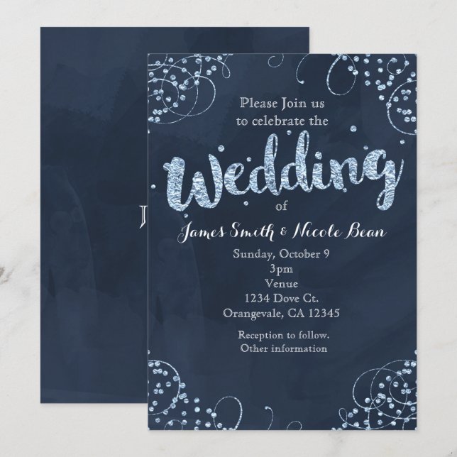 Faire-part de mariage bleu et simple sur le thème  (Devant / Derrière)