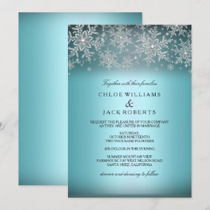 Faire-part de mariage bleu flocon de cristal neige