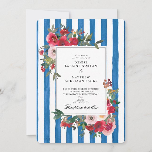 Faire-part de mariage bleu français (Devant)