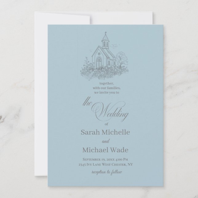 Faire-part de mariage bleu hivernal calligraphié p (Devant)