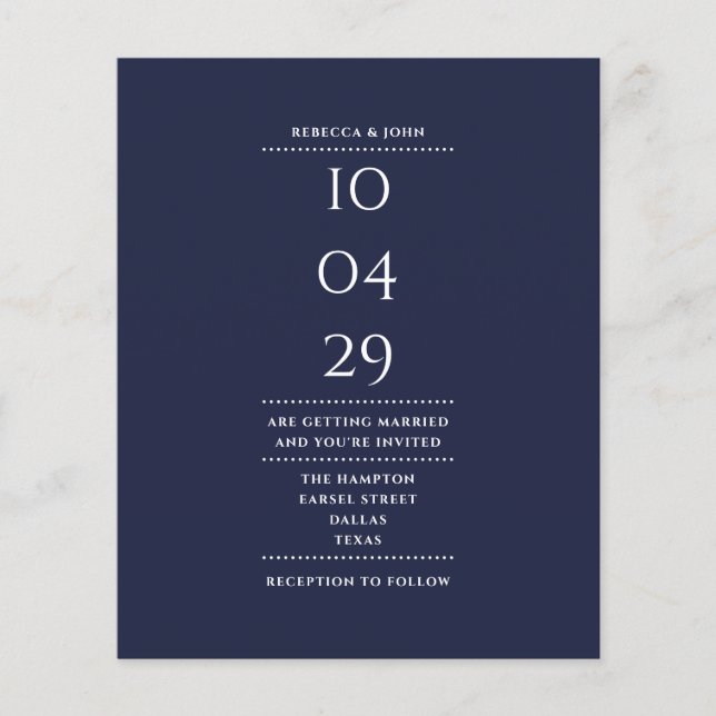 Faire-part de mariage bleu marine à petit budget (Devant)