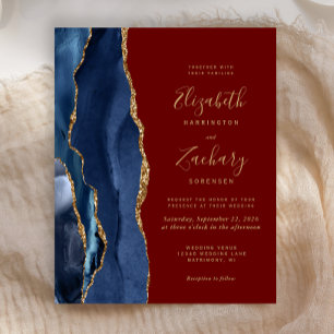 Faire-part de mariage bleu marine agate bordeaux B