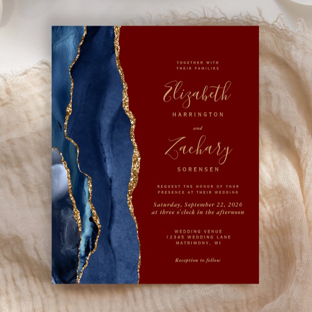 Faire-part de mariage bleu marine agate bordeaux B (Créateur téléchargé)