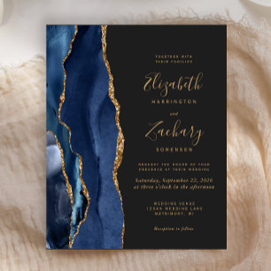 Faire-part de mariage bleu marine agate foncé budg